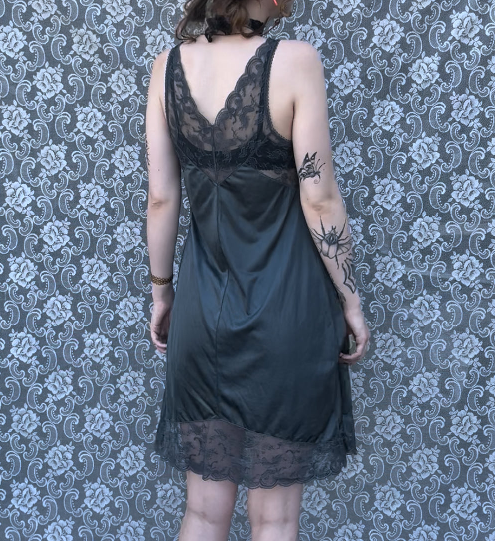 vintage grey hand dyed lace top slip dress