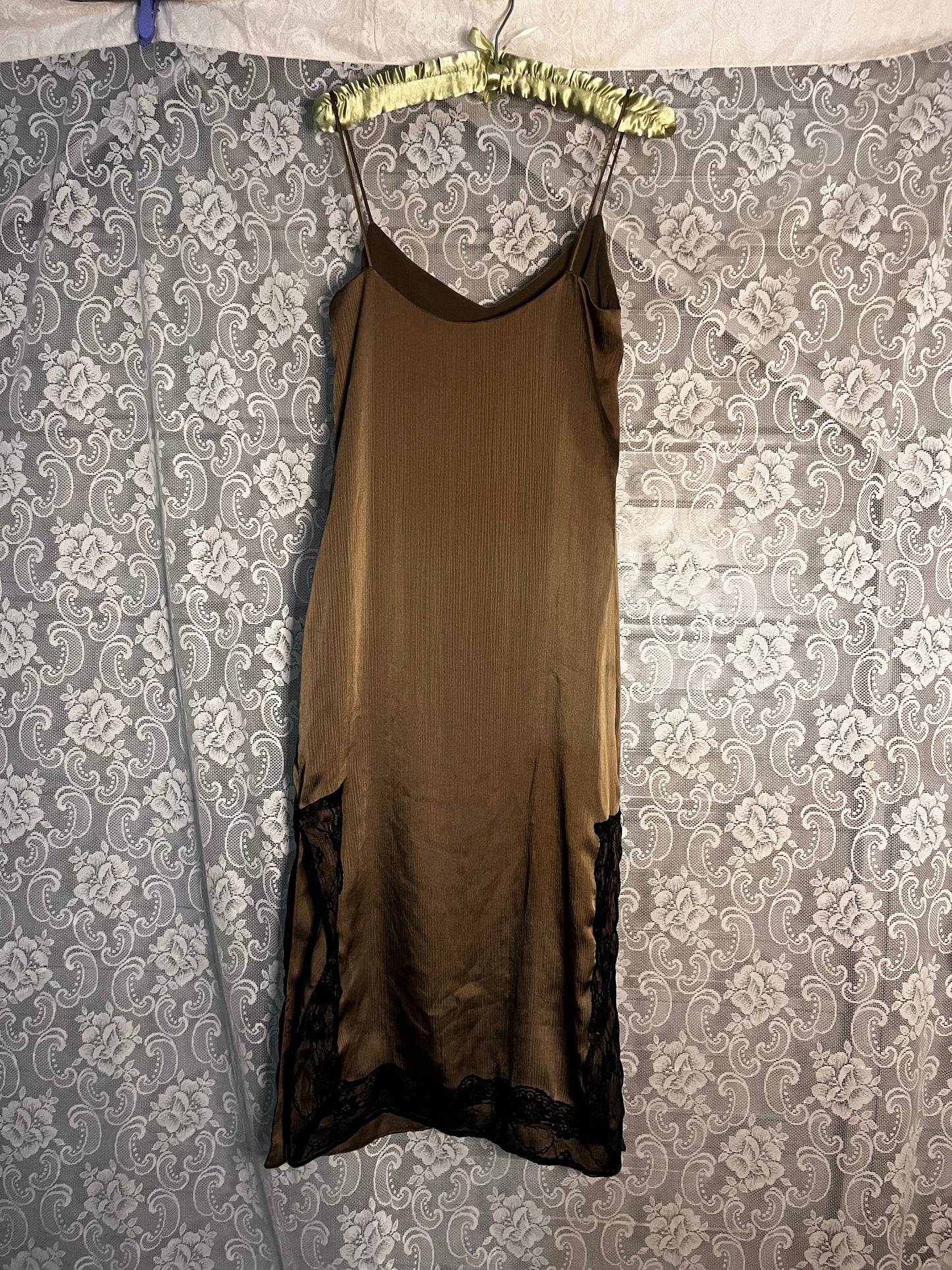 olive green rayon slip dress