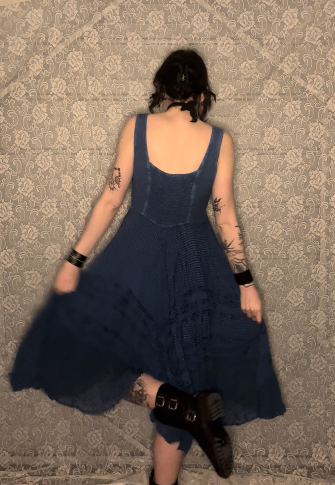 blue distressed hippie dress