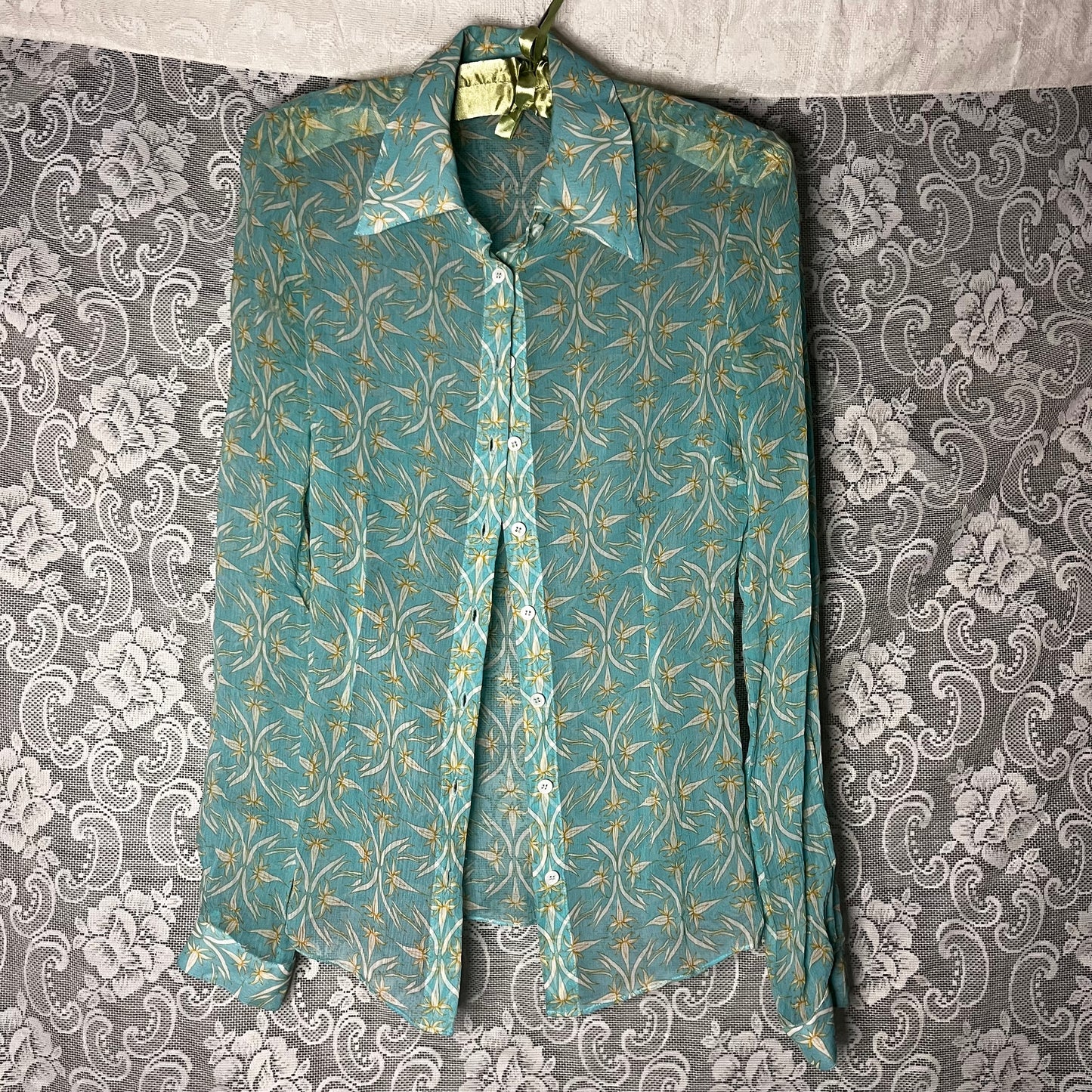 vintage teal floral button up