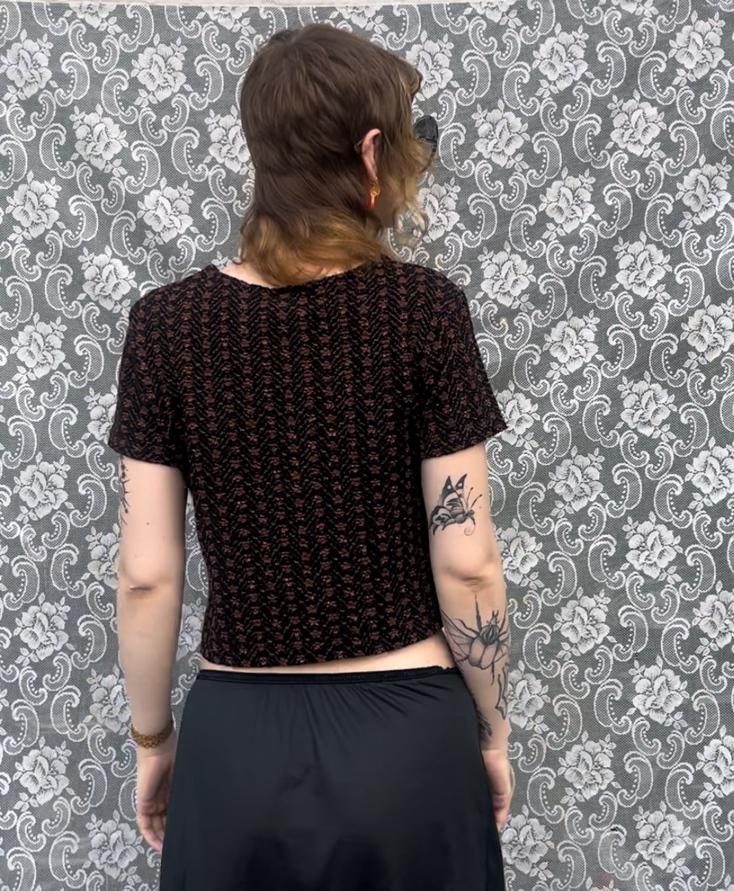 90s brown and black textured tshirt top