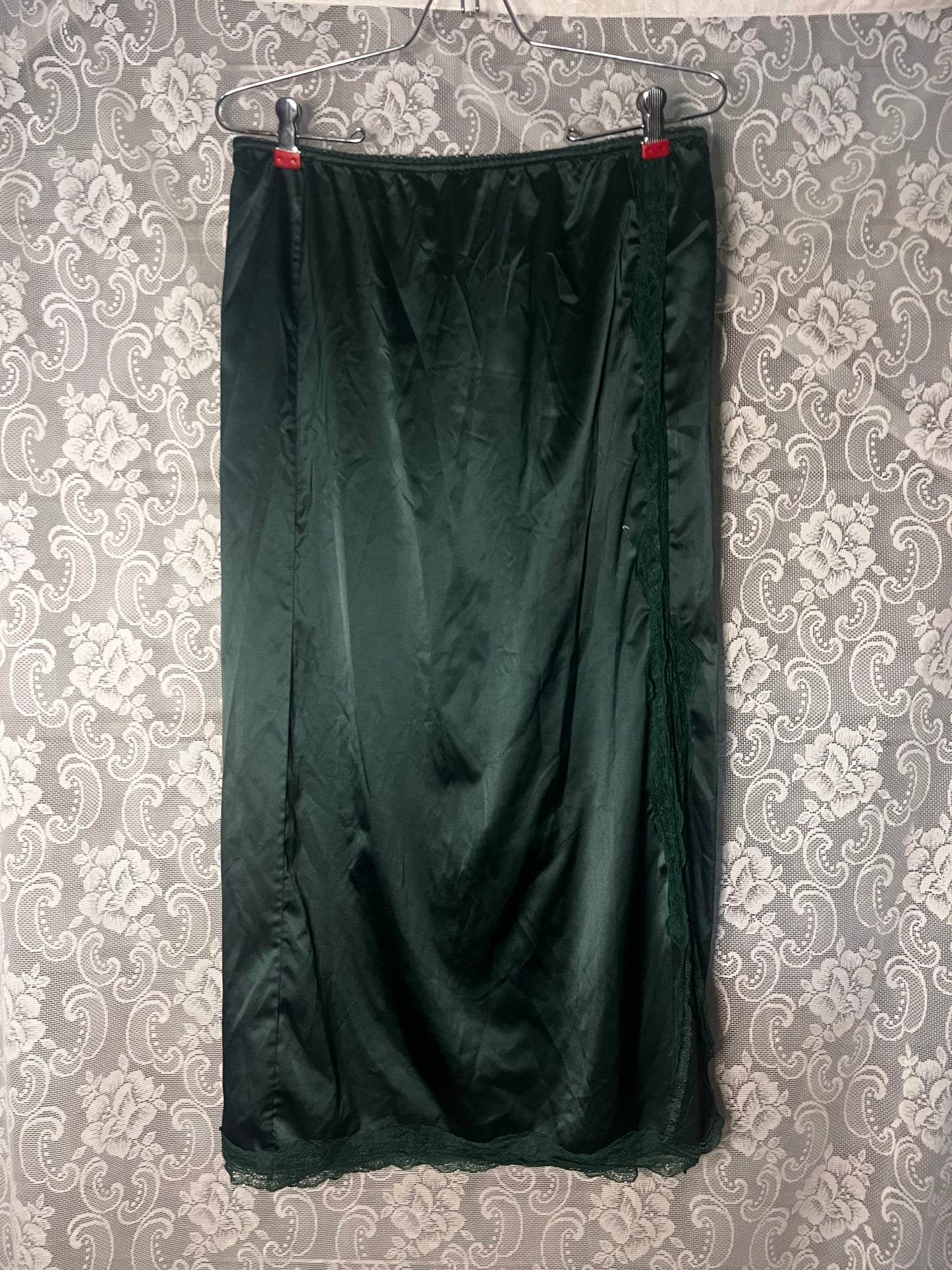 forest green silky slip skirt