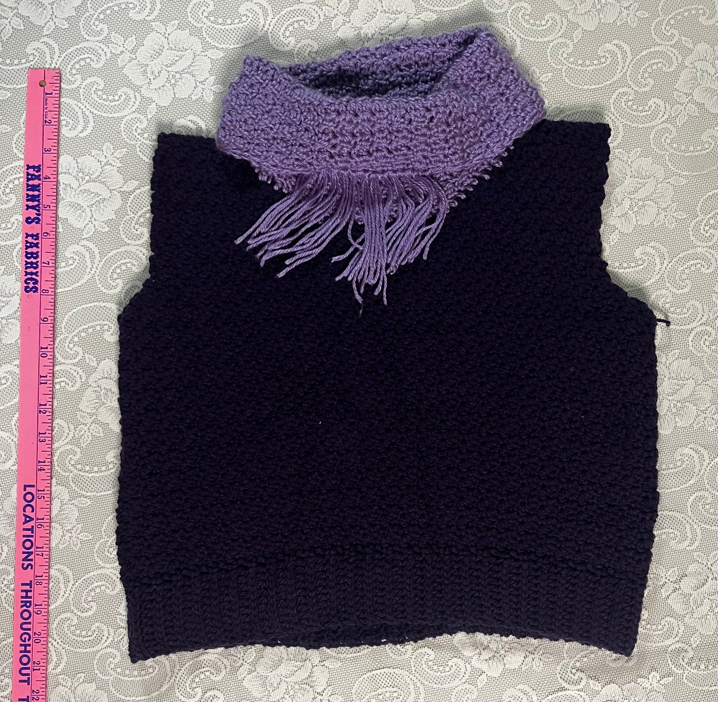 handmade fake scarf purple knit vest