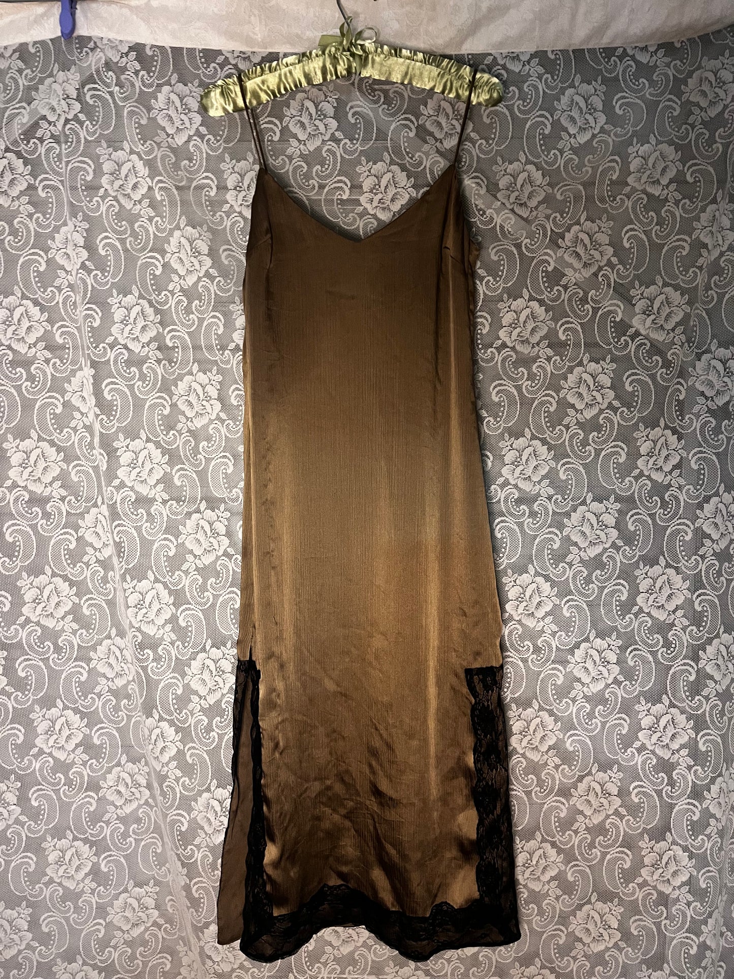 olive green rayon slip dress