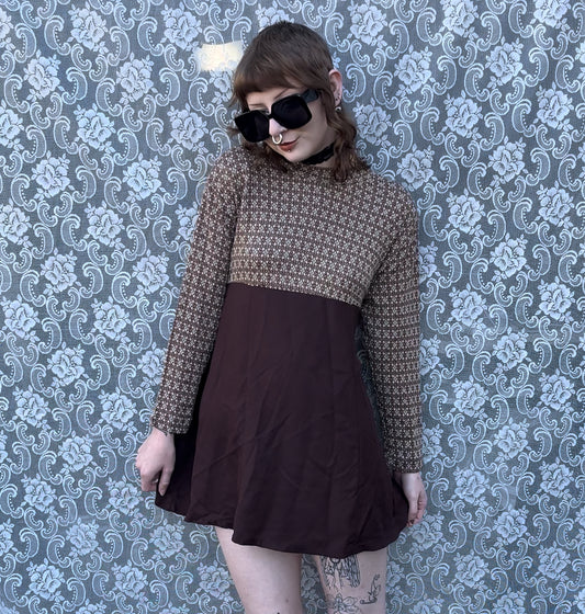 vintage mini brown babydoll dress