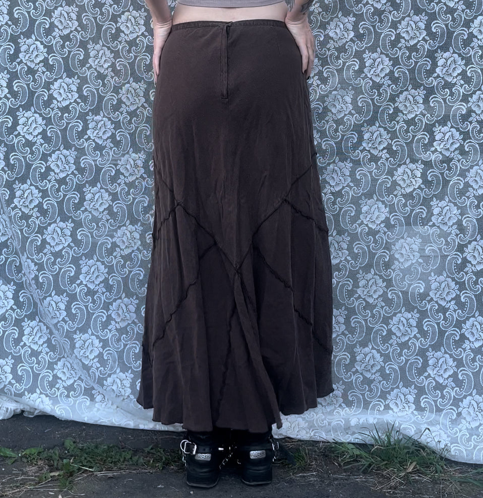 brown geometric seam skirt