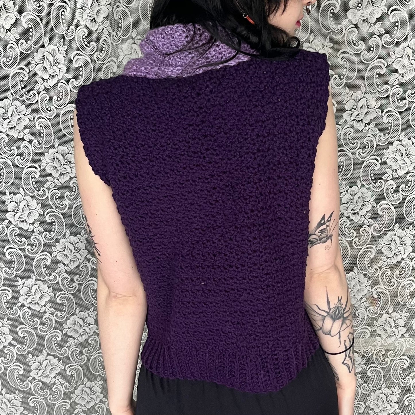 handmade fake scarf purple knit vest