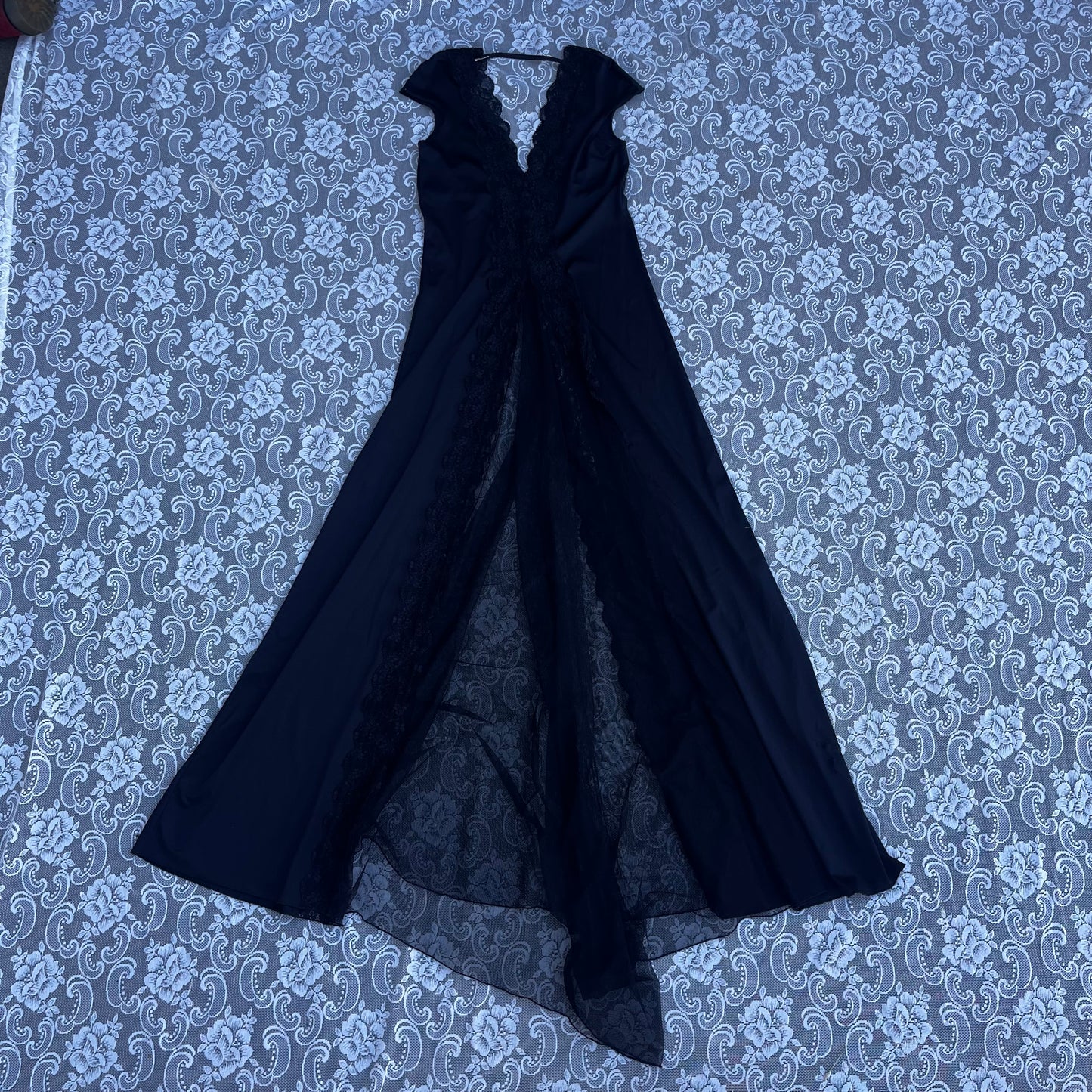 very long black sheer panel slip dress (as-is)