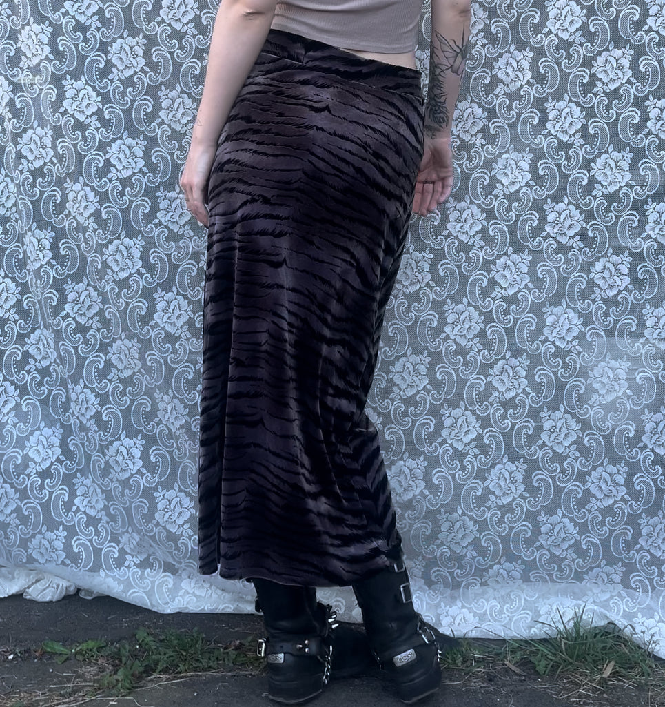 vintage japanese grey zebra print velvet skirt