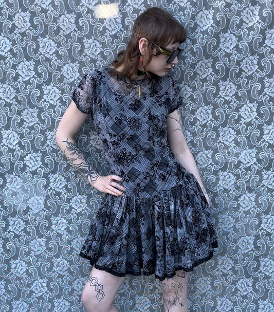 handmade grey floral mesh dress