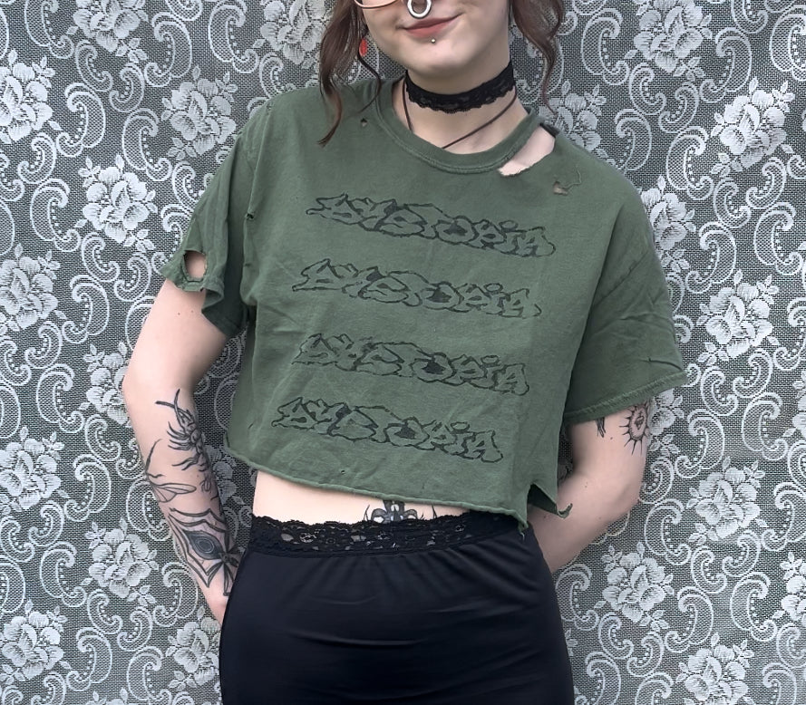 army green DIY thrashed dystopia bootleg tee