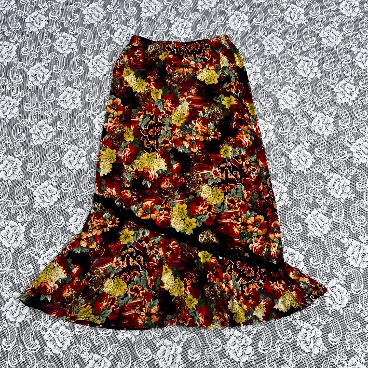 90s bright floral mermaid skirt