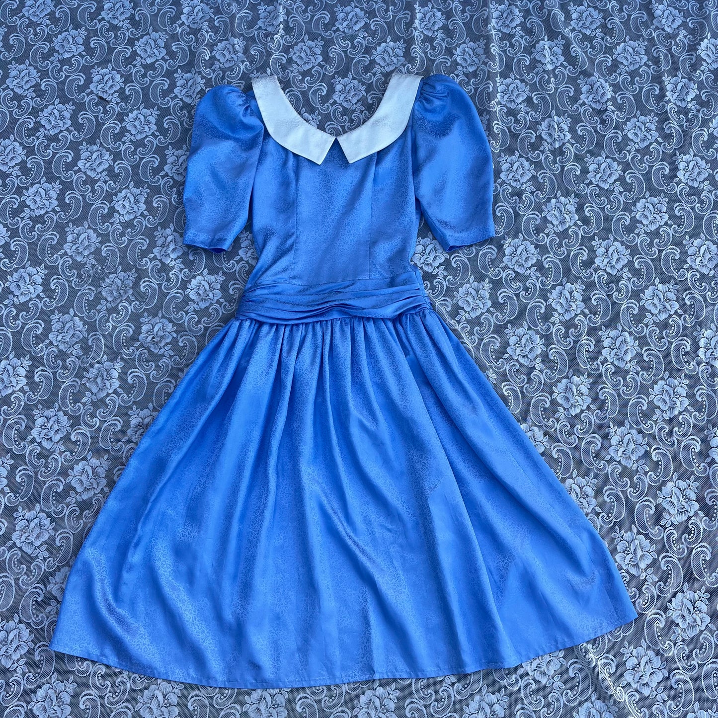 80s puff sleeve collared formal dress