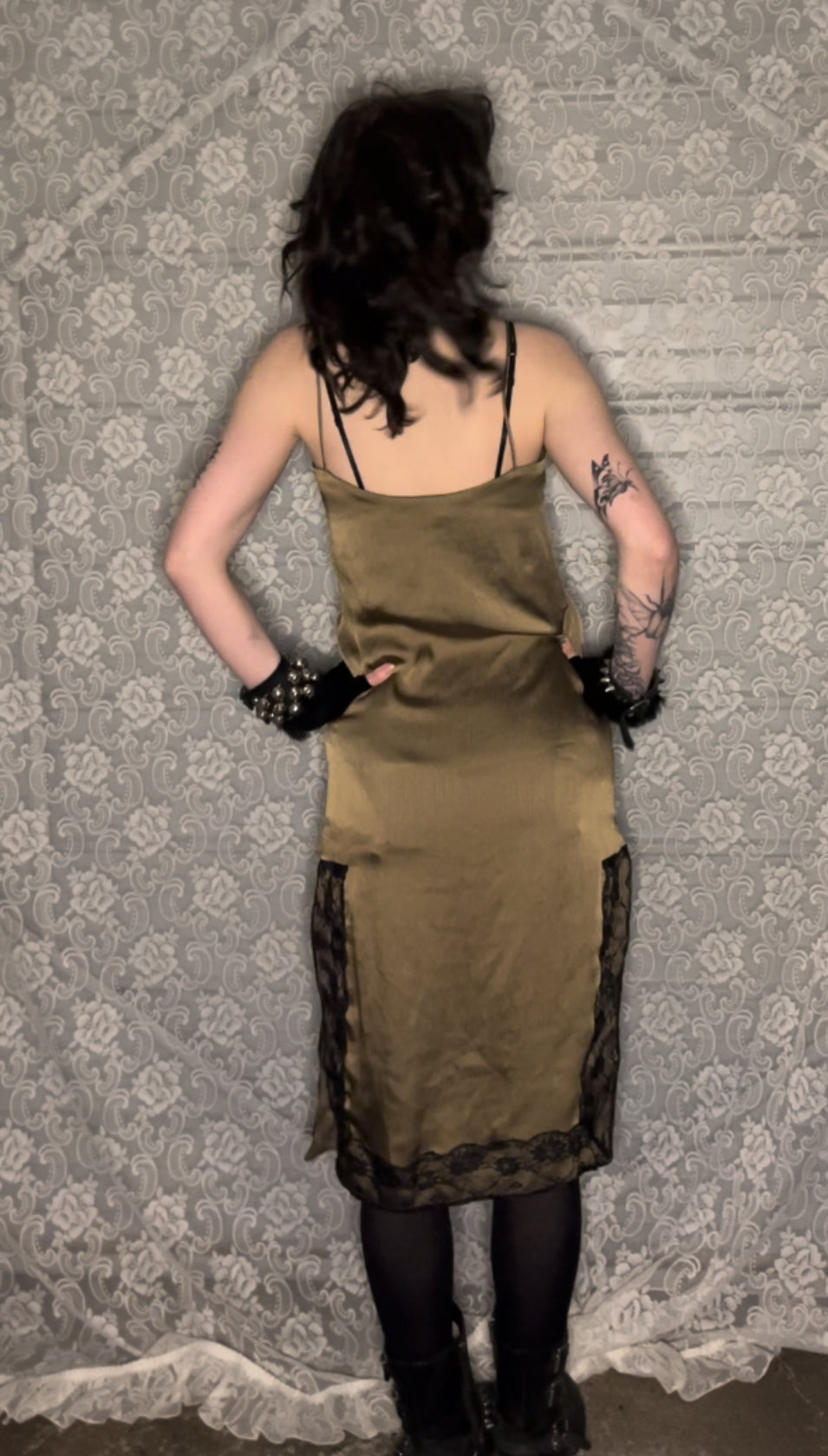 olive green rayon slip dress