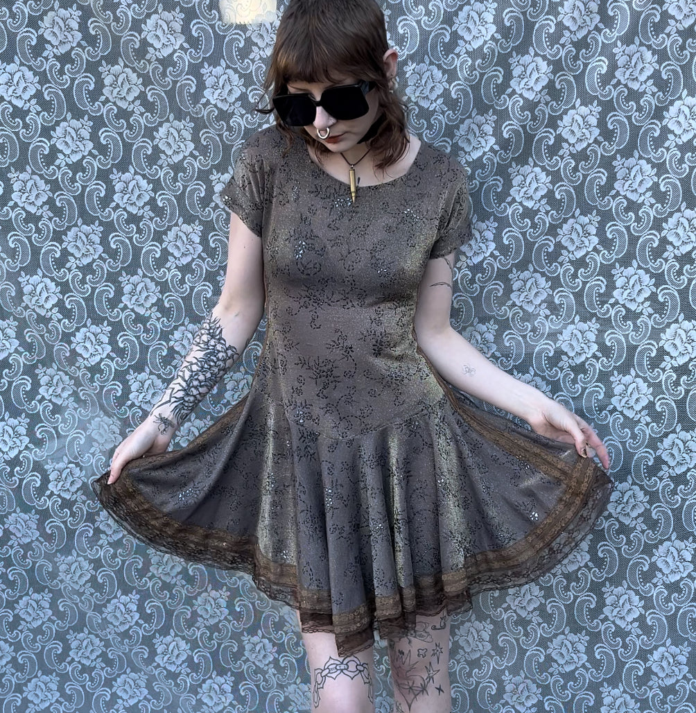 handmade brown lace + mesh dress