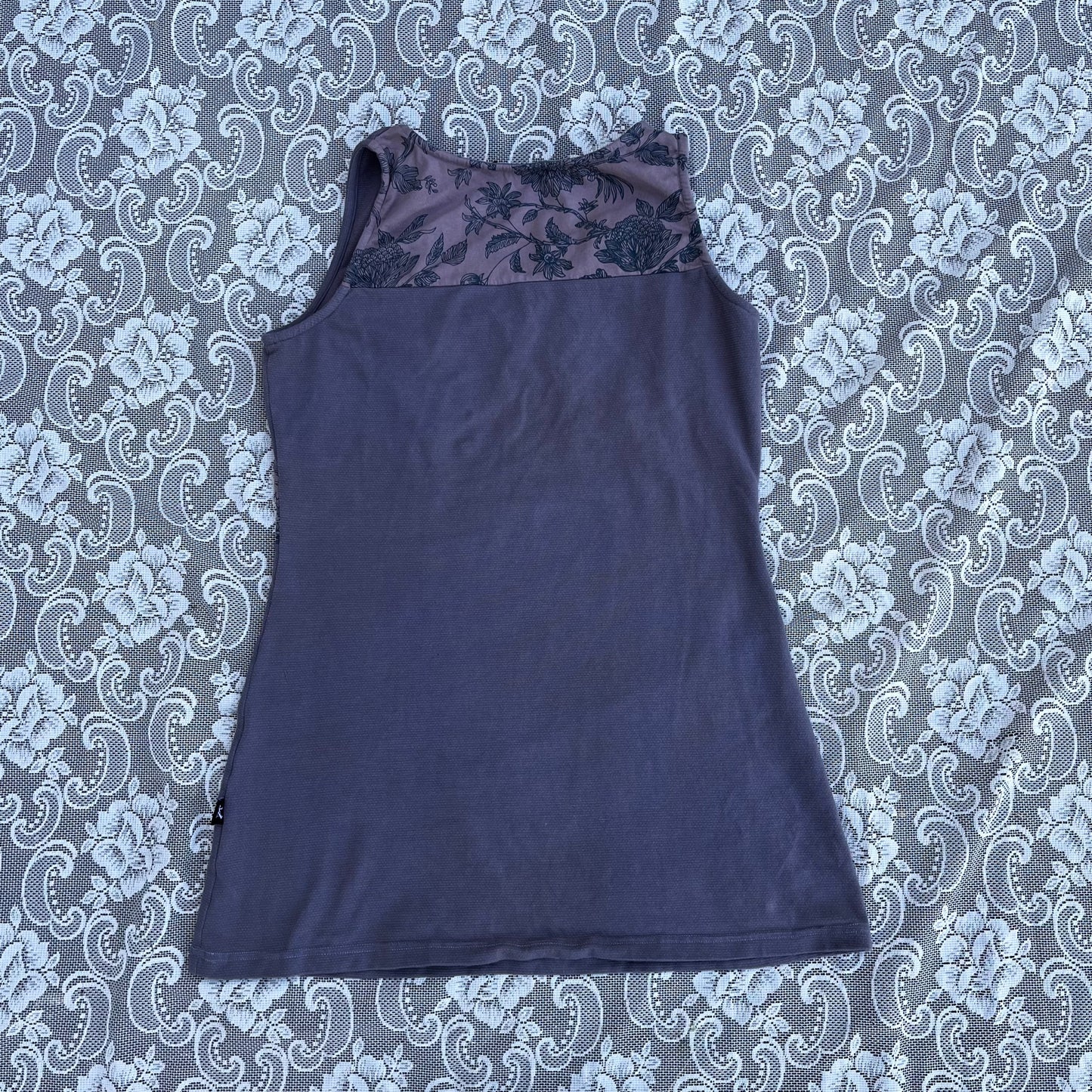 dyed purpleish greyish patchwork flower top