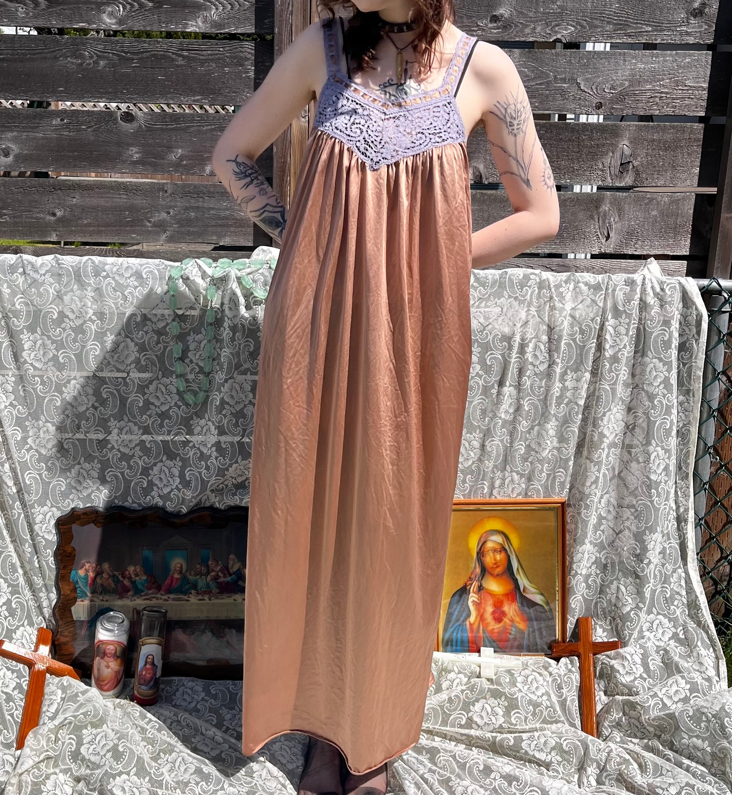 1970s lace top hand dyed slip dress