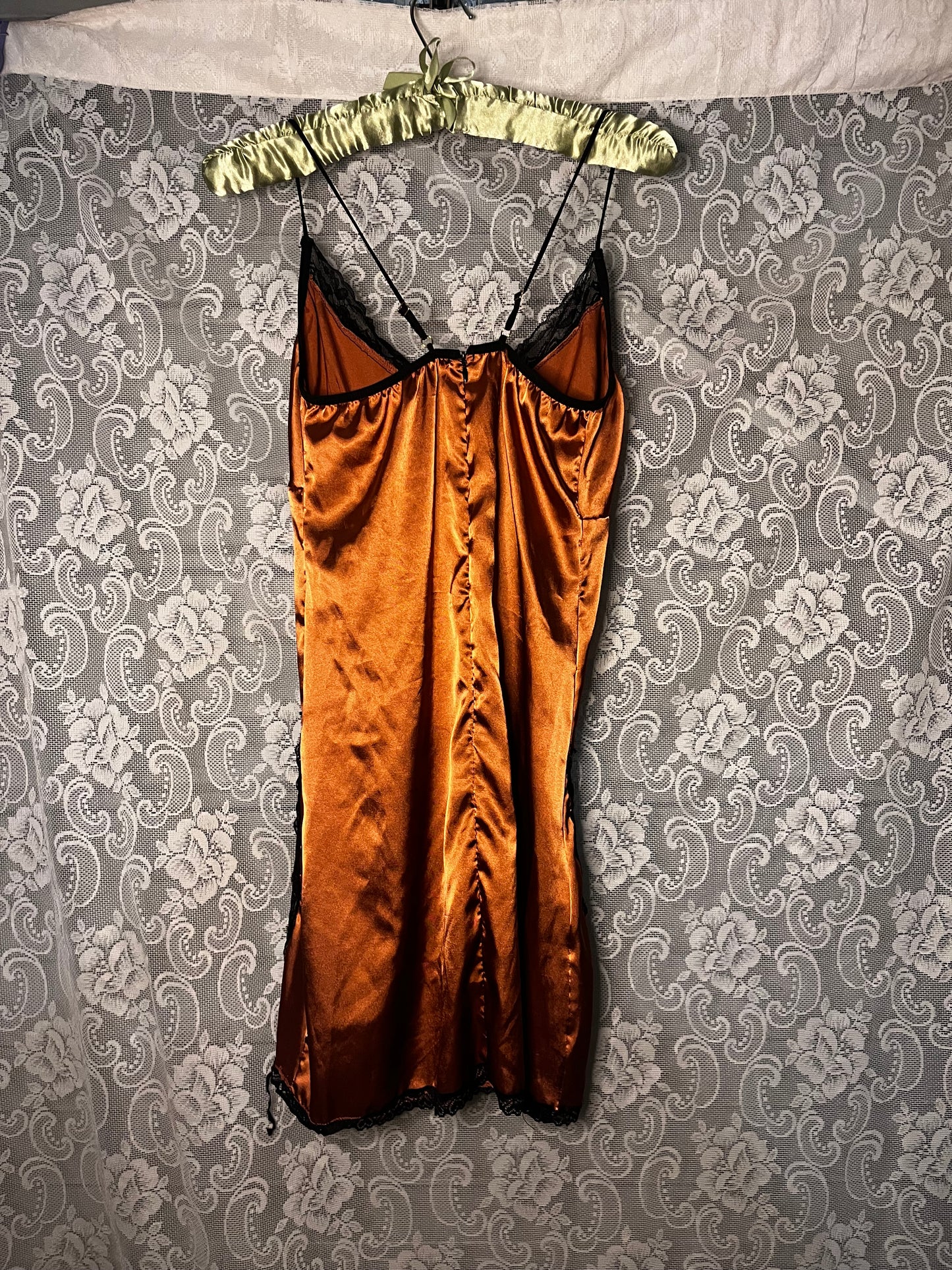 orange and black silky slip dress