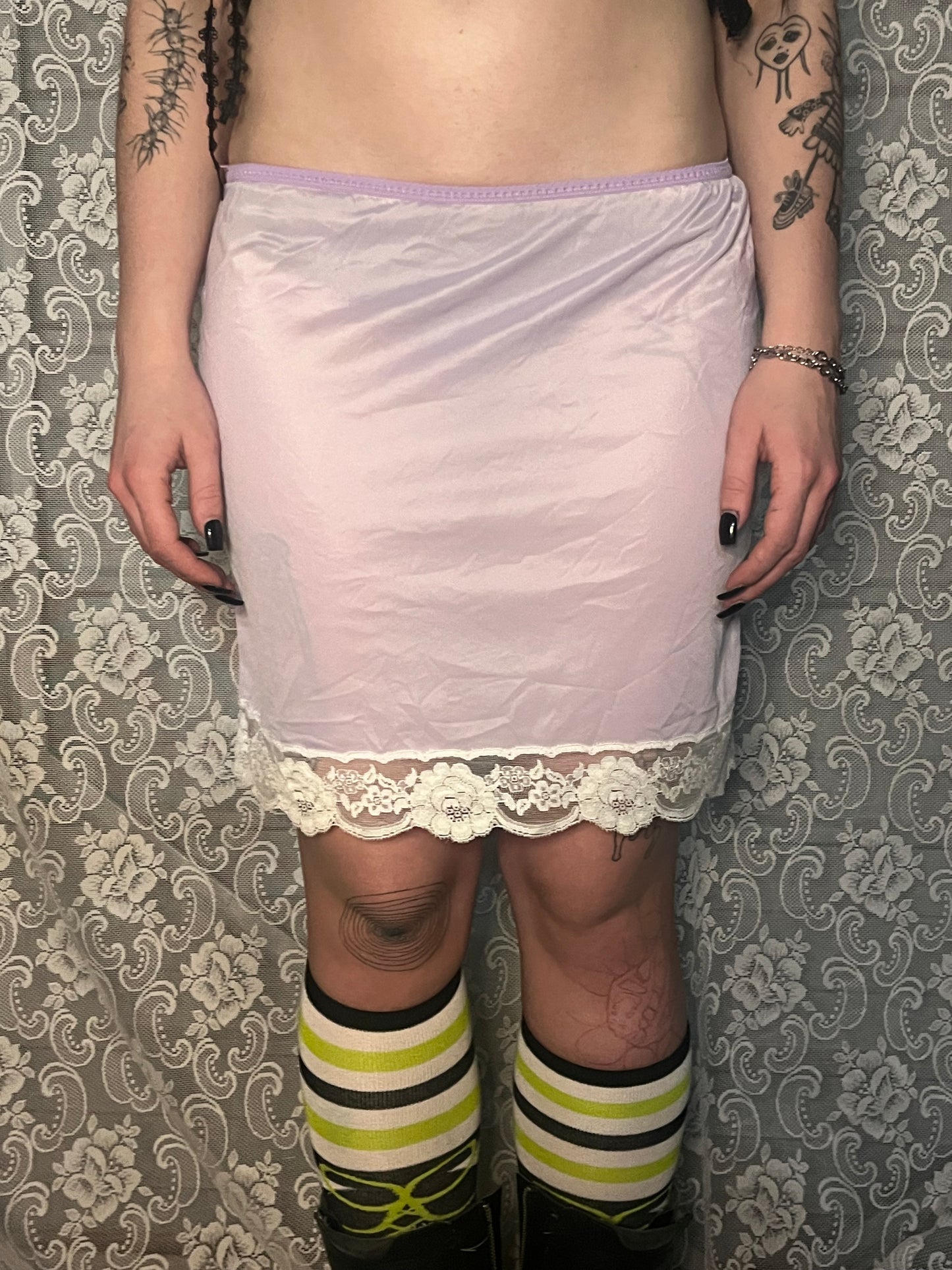 lavender mini slip skirt