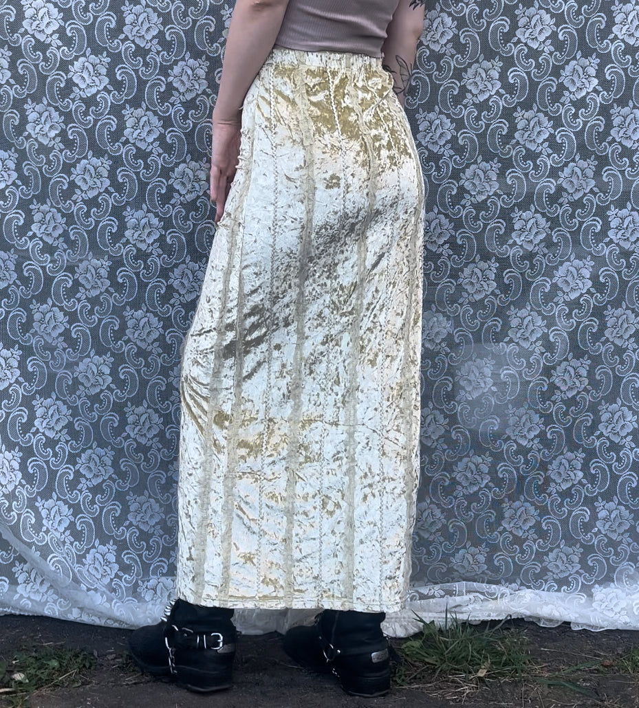 yellowish cream velvet n lace maxi skirt