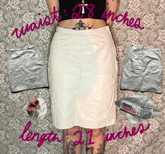 vintage 80s white leather pencil skirt