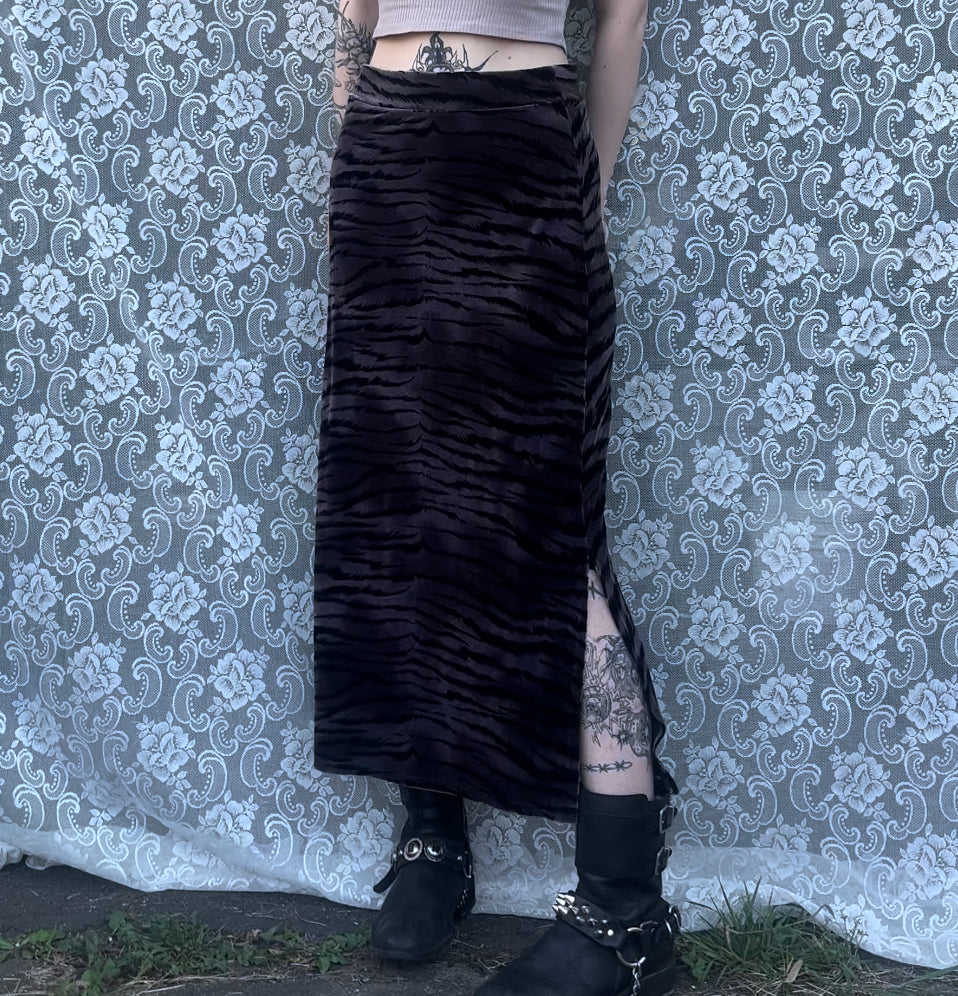 vintage japanese grey zebra print velvet skirt