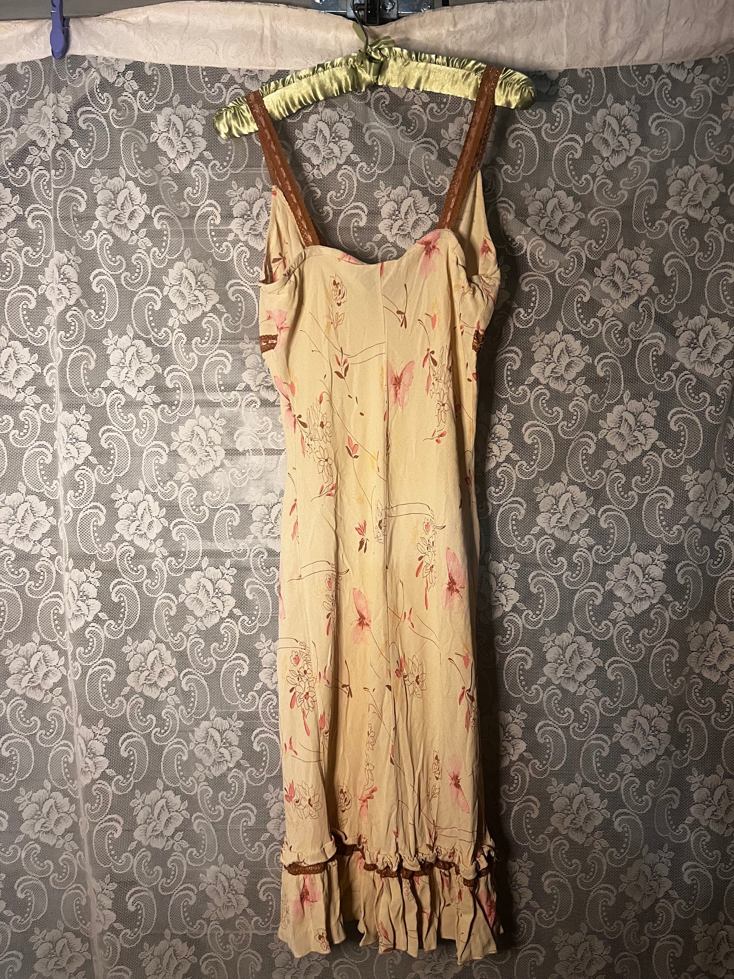 vintage 90s tan floral dress