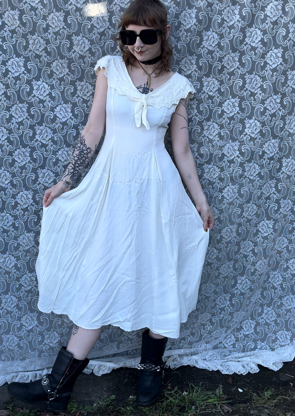 70s white ellen ashley picnic dress