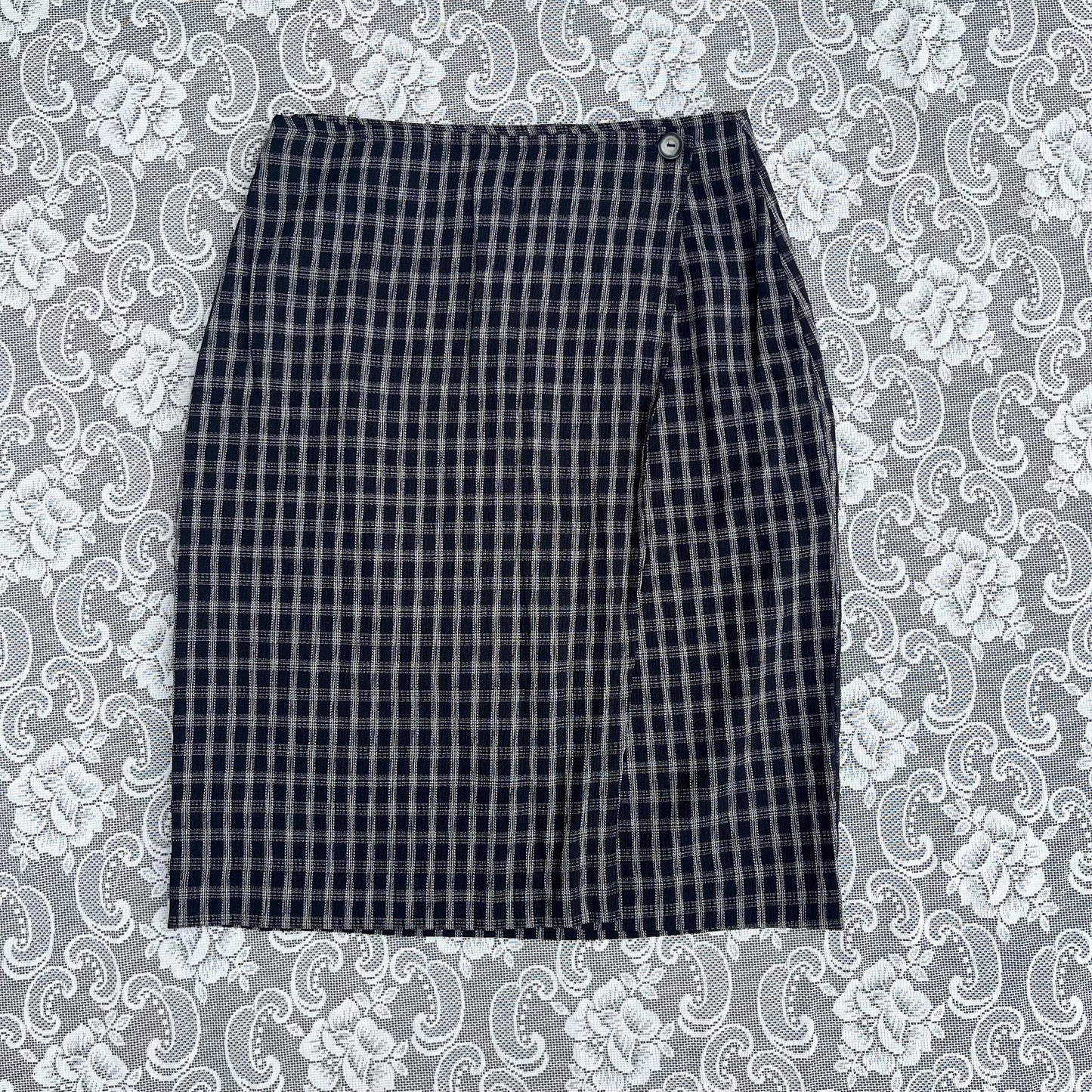 90s jessica black n white plaid wrap skirt