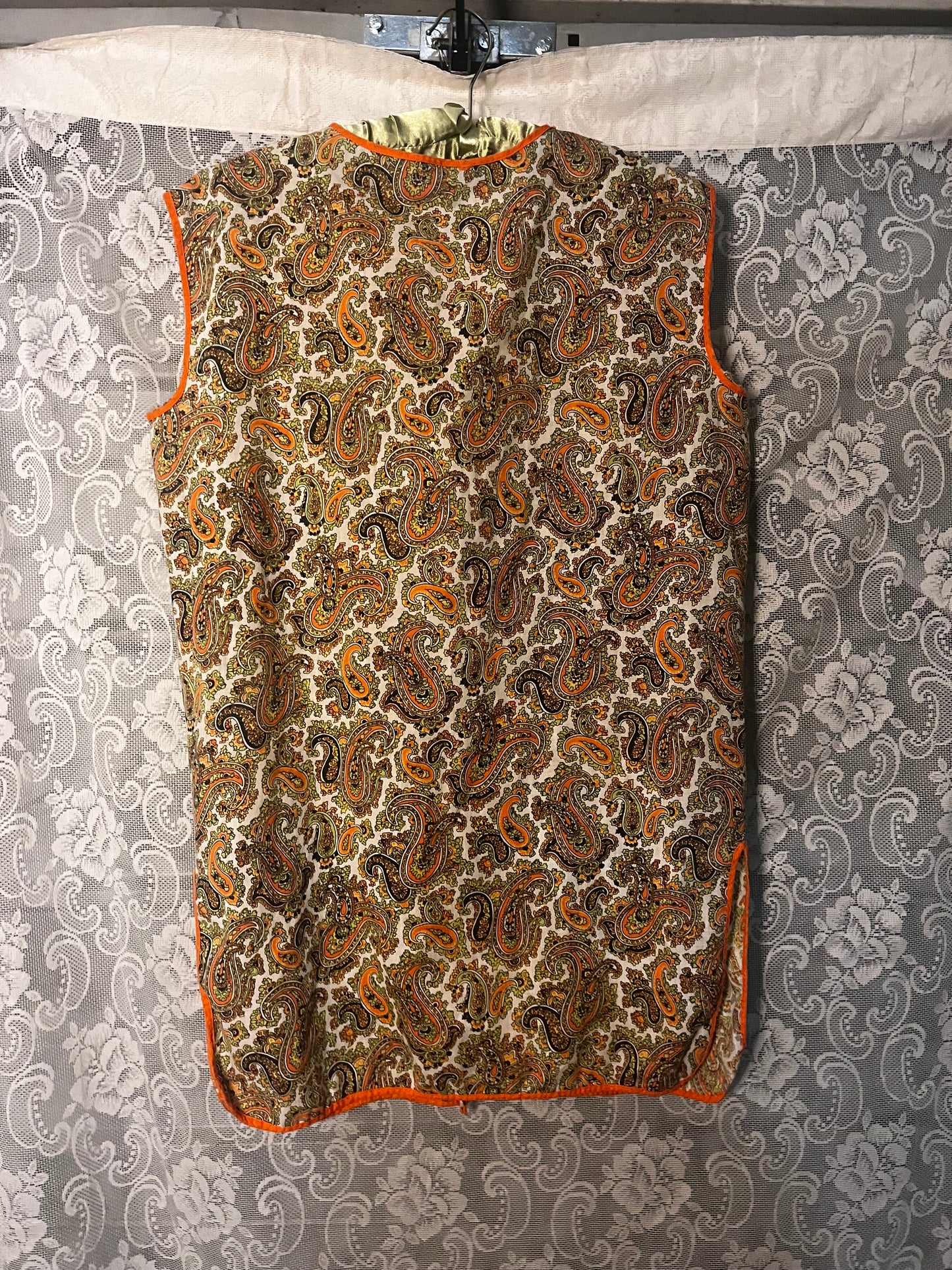 70s paisley pocket apron dress