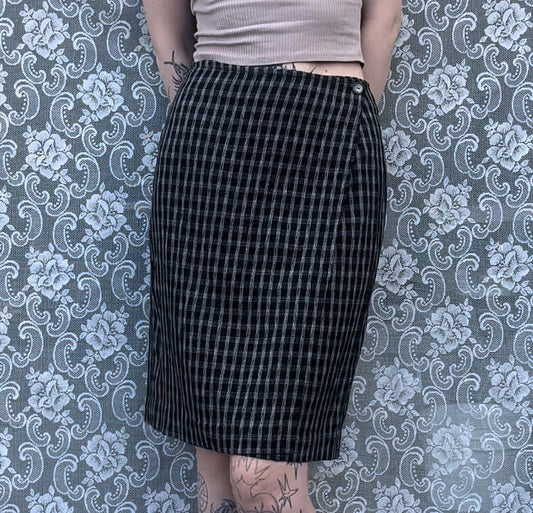 90s jessica black n white plaid wrap skirt