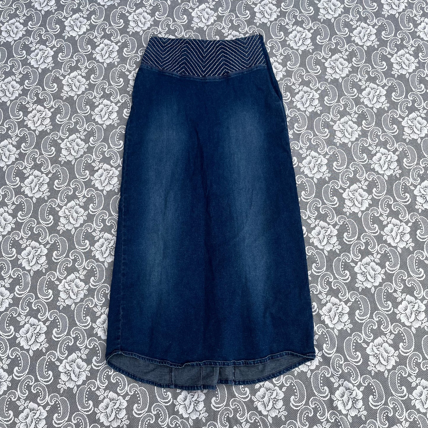 90s denim maxi skirt w/ lace up back