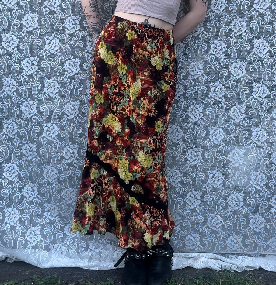 90s bright floral mermaid skirt