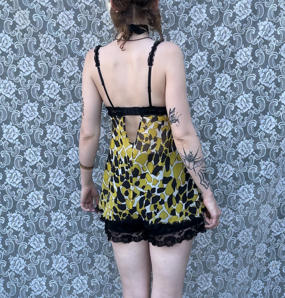 black n yellow padded lingerie slip dress