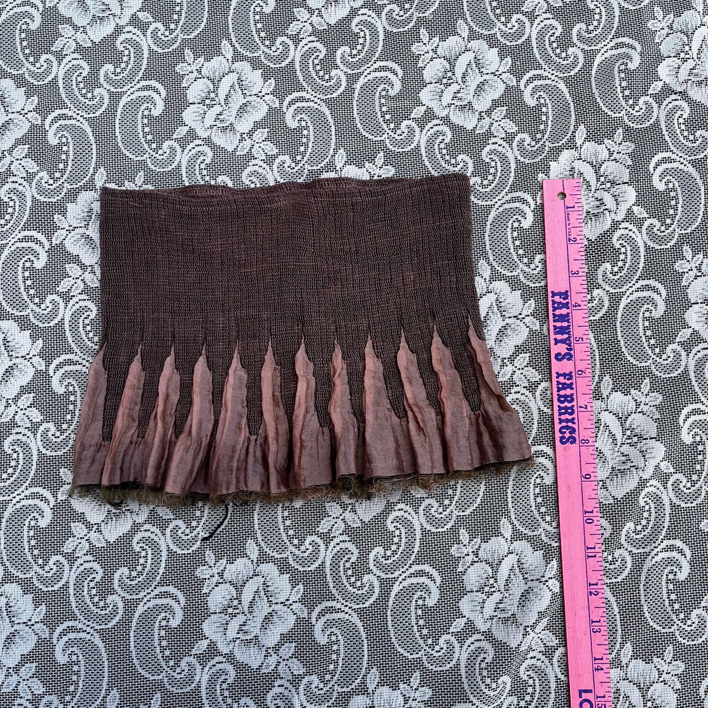 frayed pleated brown tube top