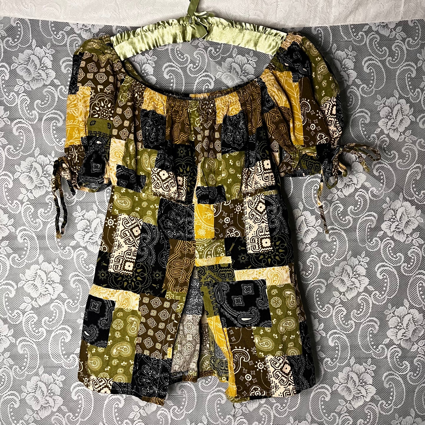 green patchwork blouse