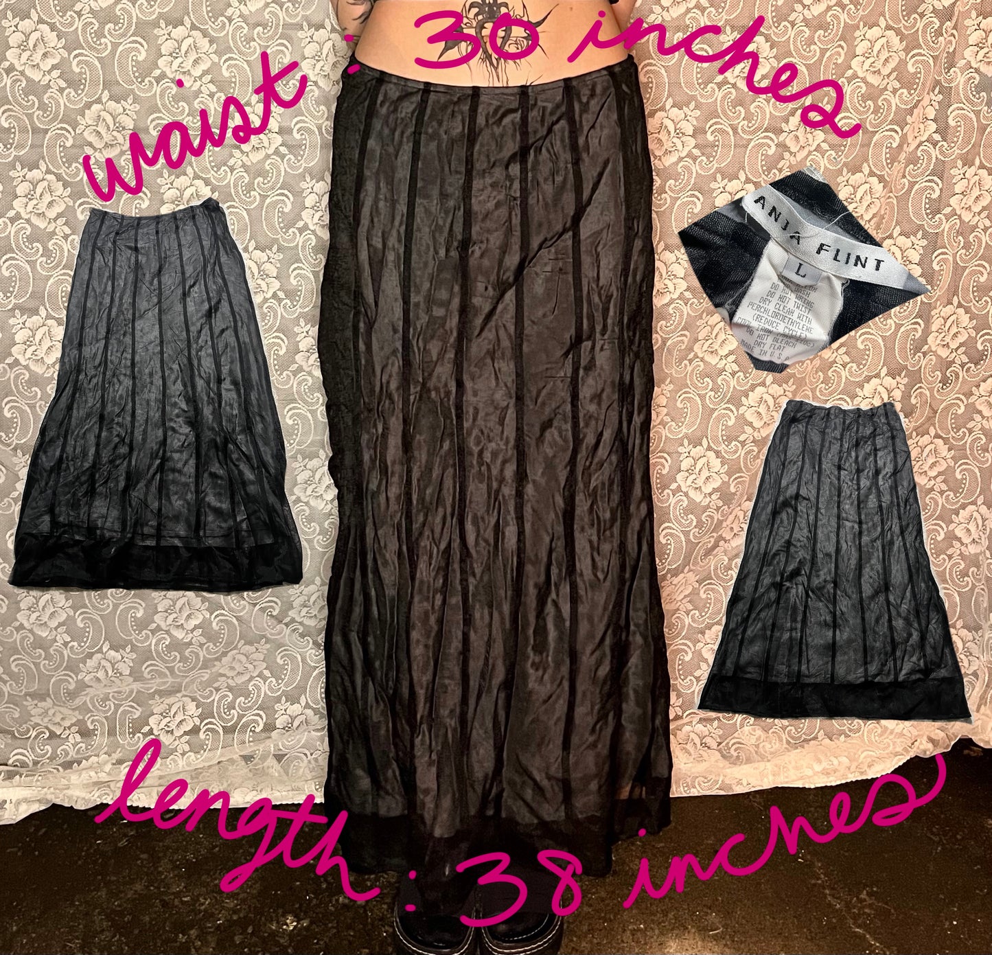 goth sheer stripe maxi skirt