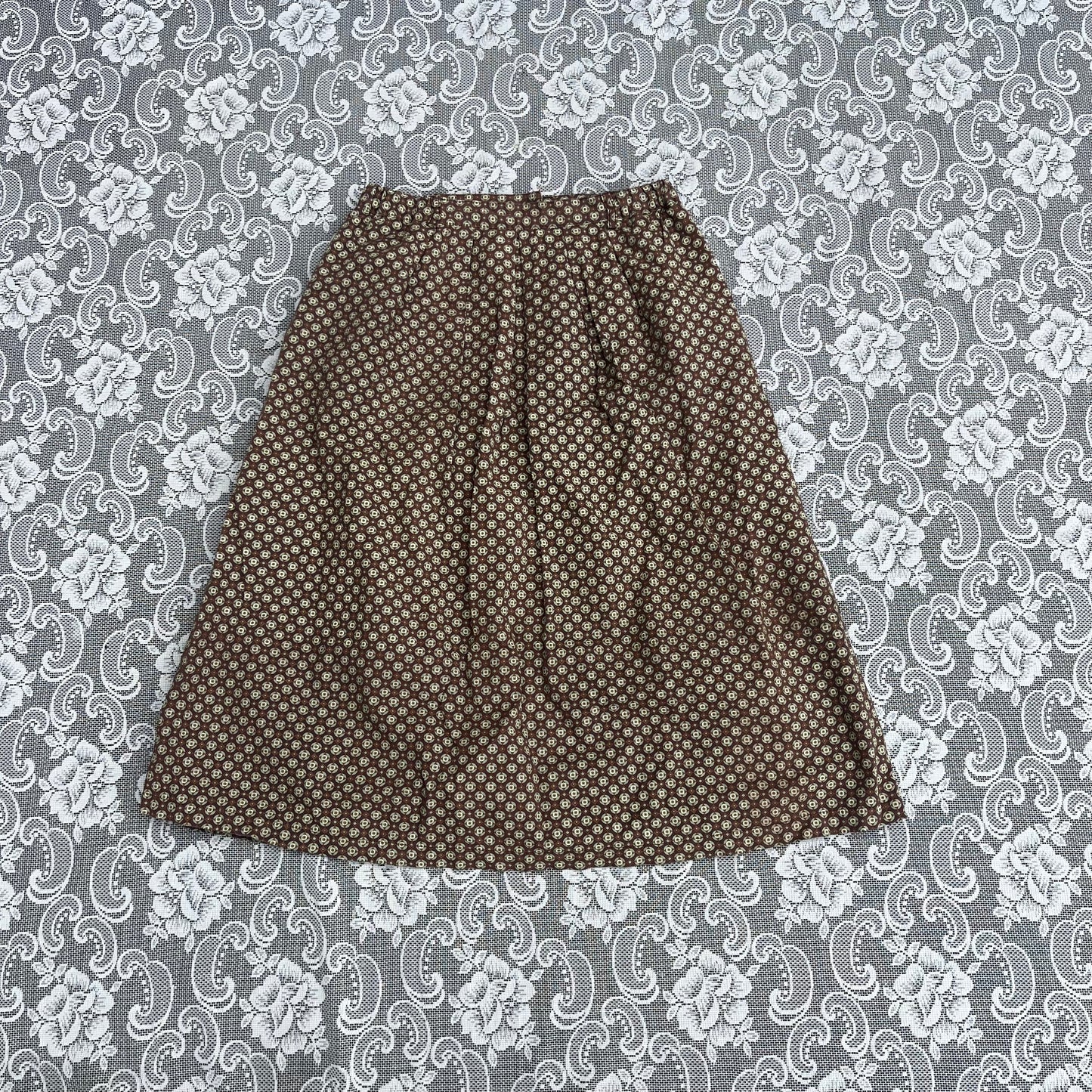 vintage brown n green geometric print skirt