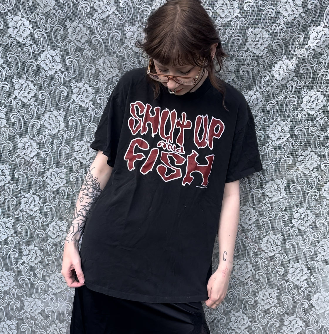 SHUT UP AND FISH vintage tee