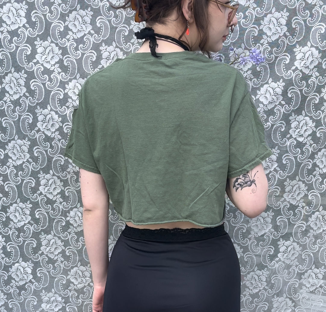 army green DIY thrashed dystopia bootleg tee