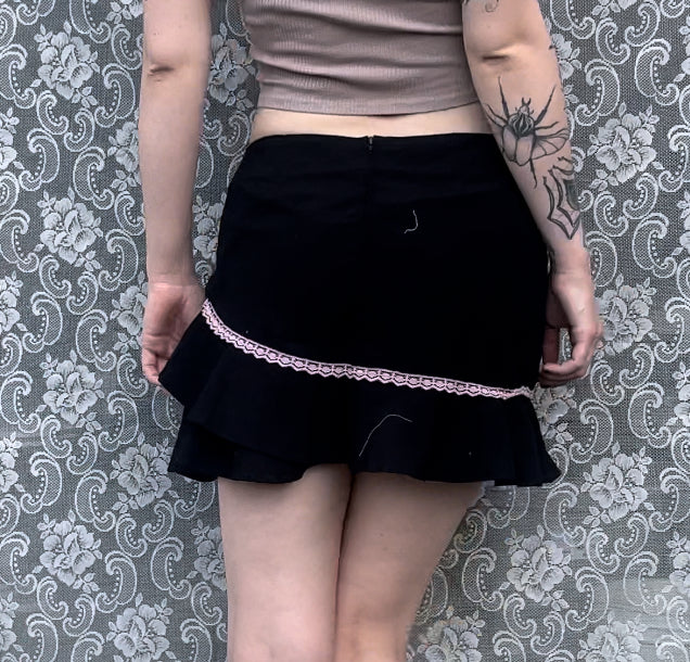 black n pink lace mini skirt