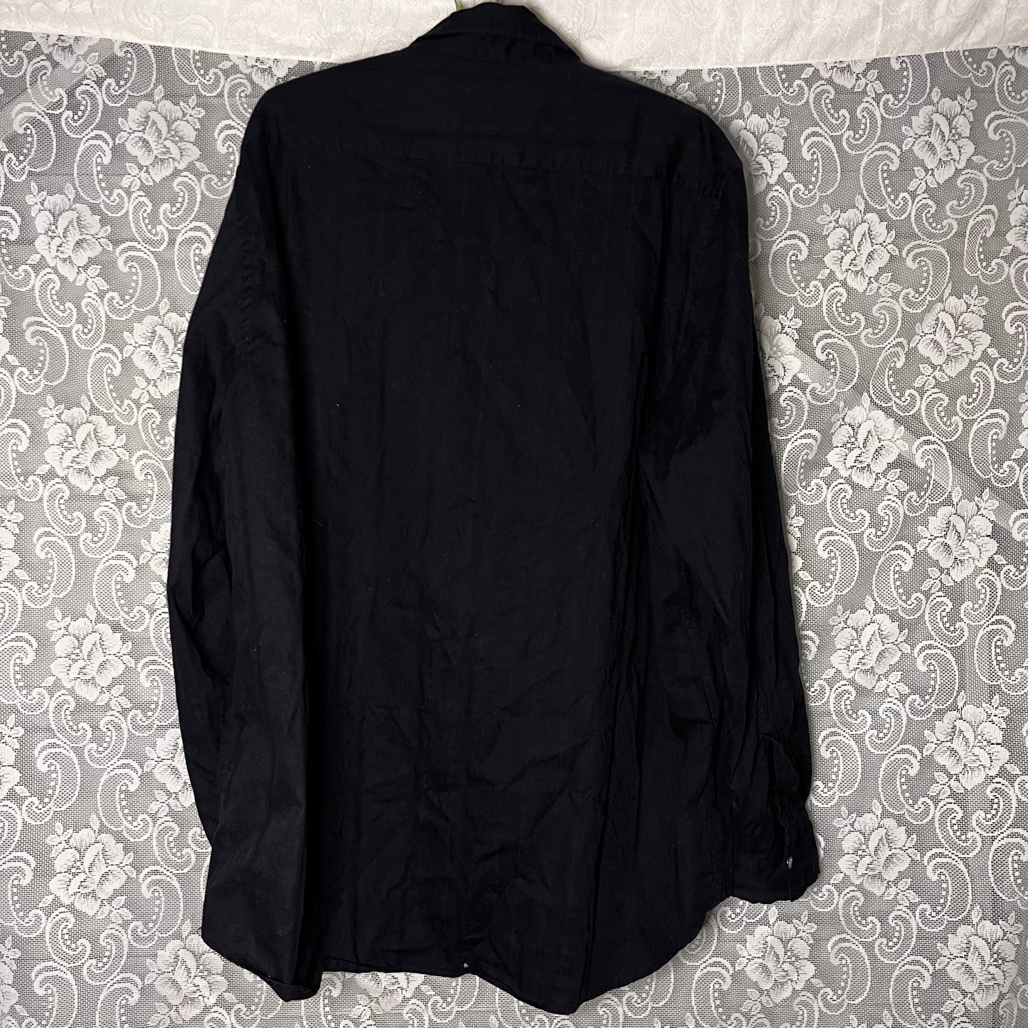 black subtle embroidered button up