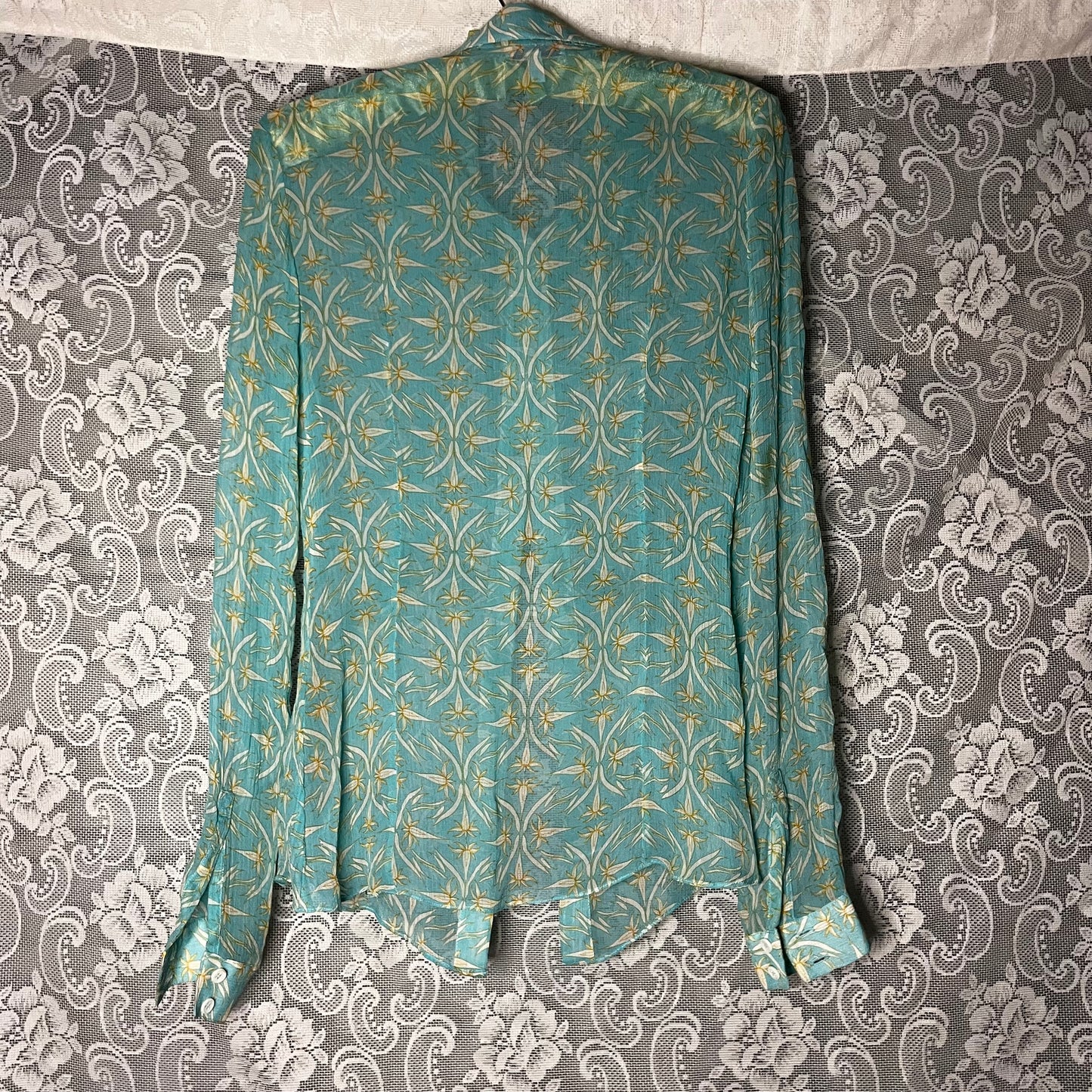 vintage teal floral button up