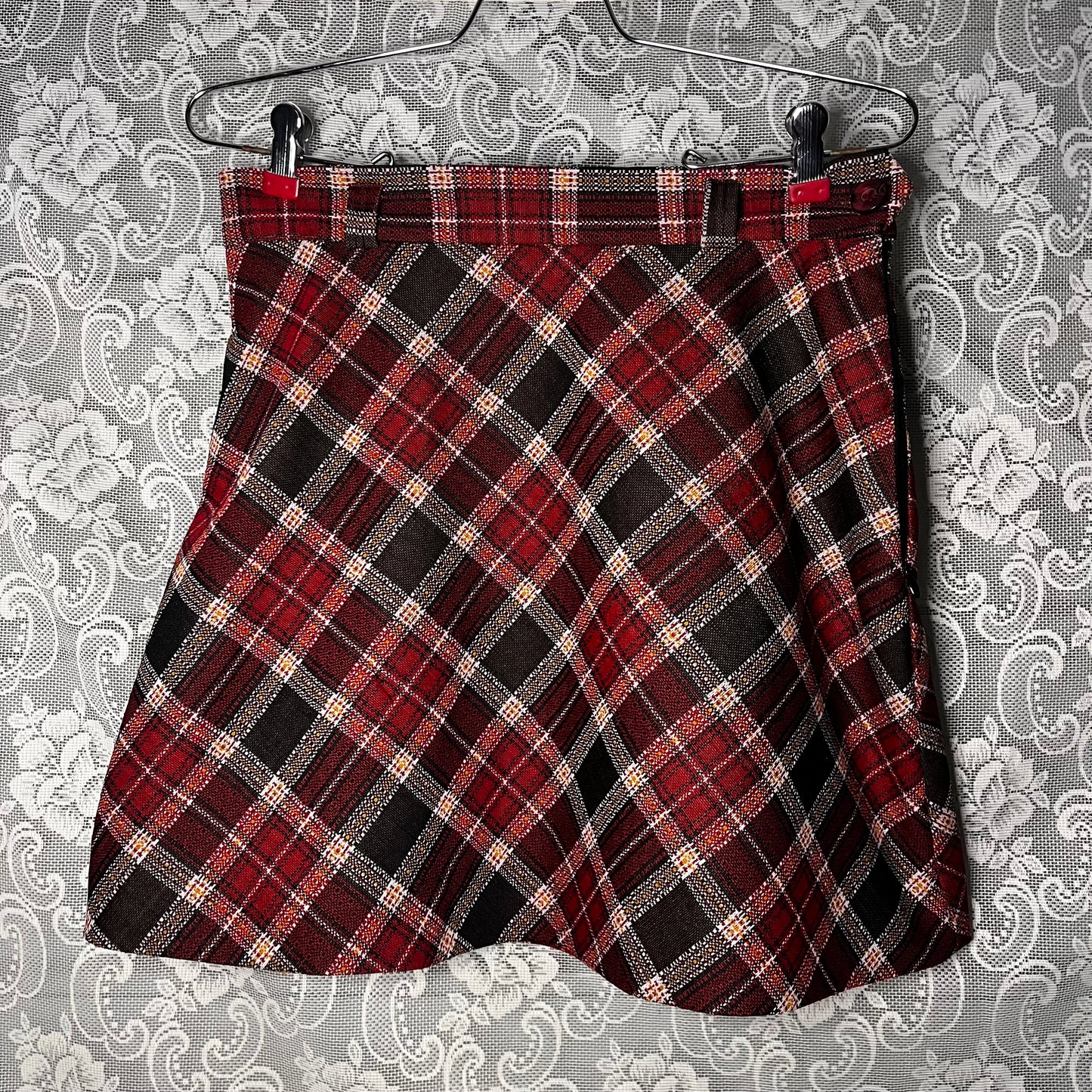 vintage red plaid mini skirt