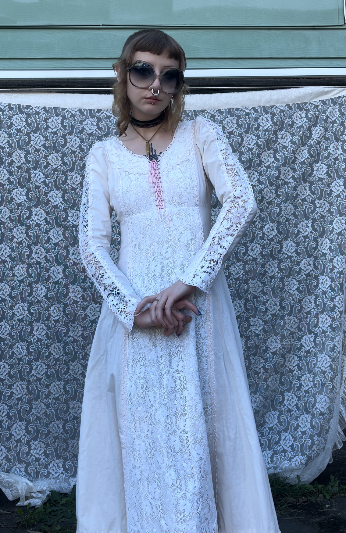 handmade white lace detail prairie dress