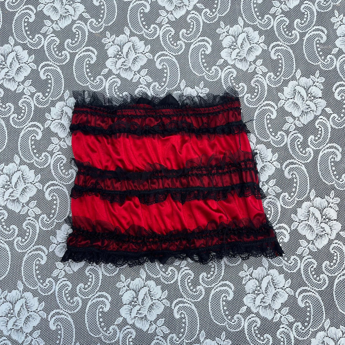 black n red ruffle tube top