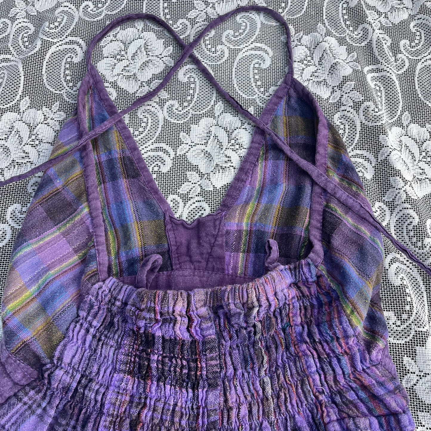 y2k purple plaid halter neck dress