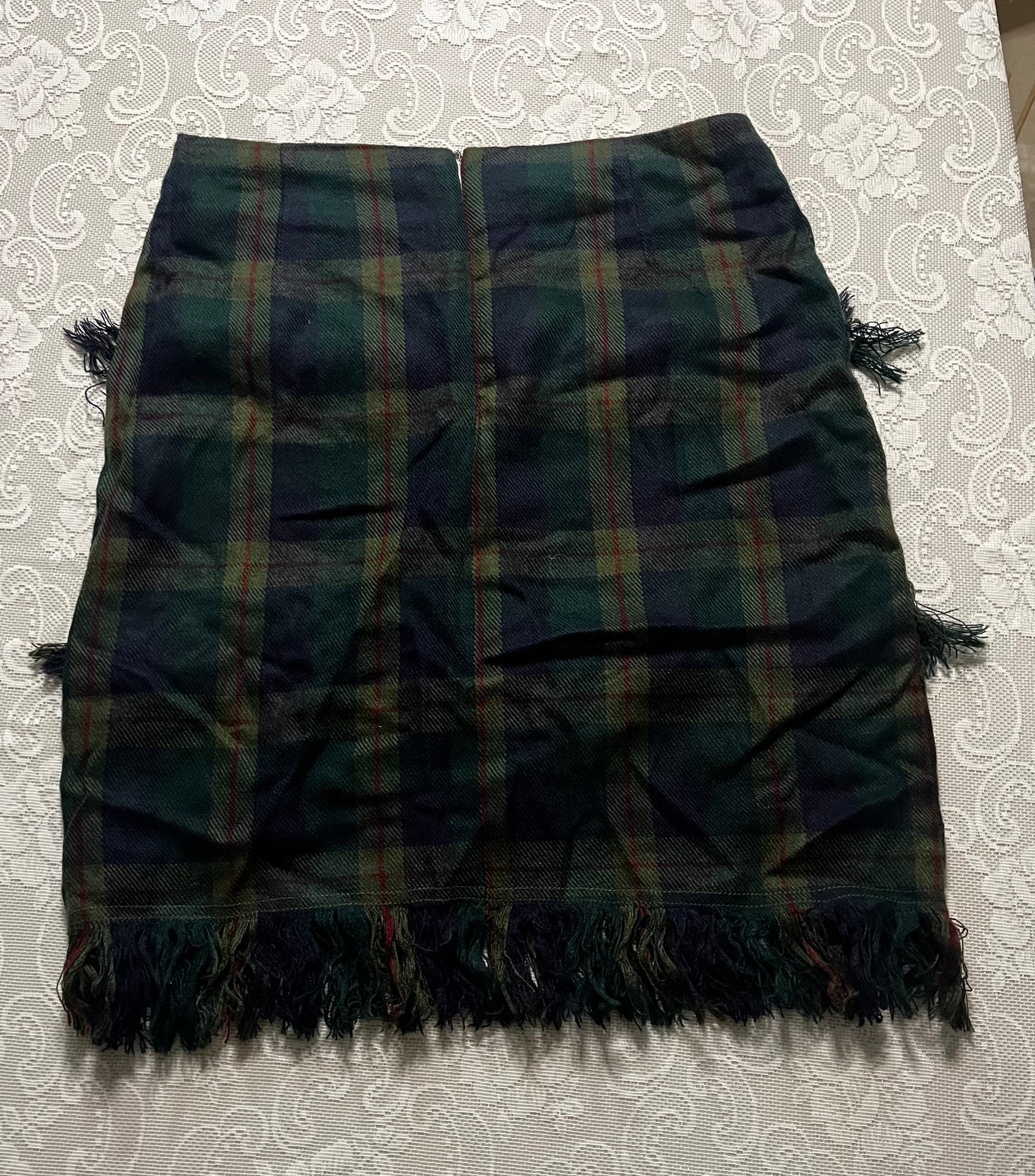 green plaid frayed layer skirt