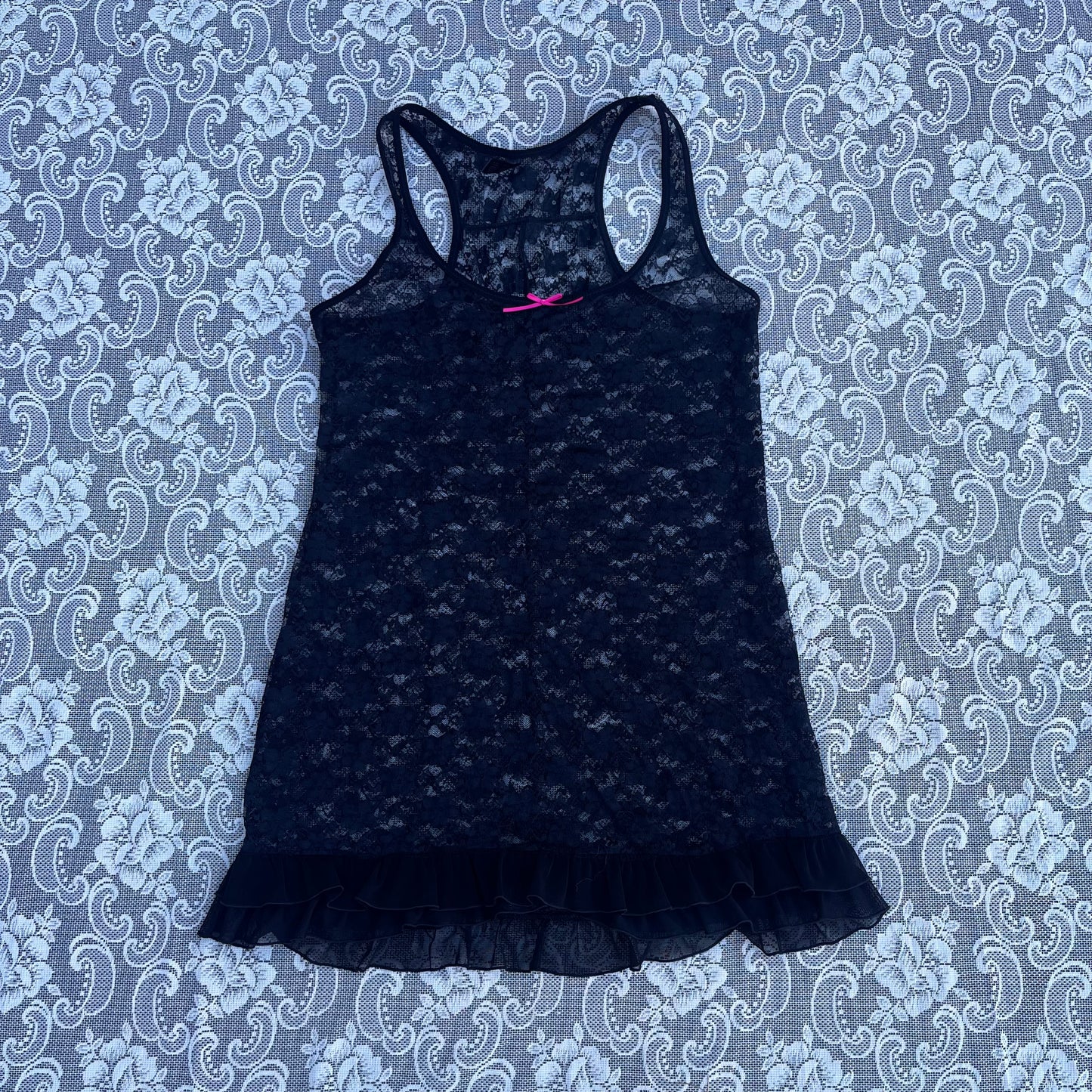 sheer black lace slip dress (L) (as-is)