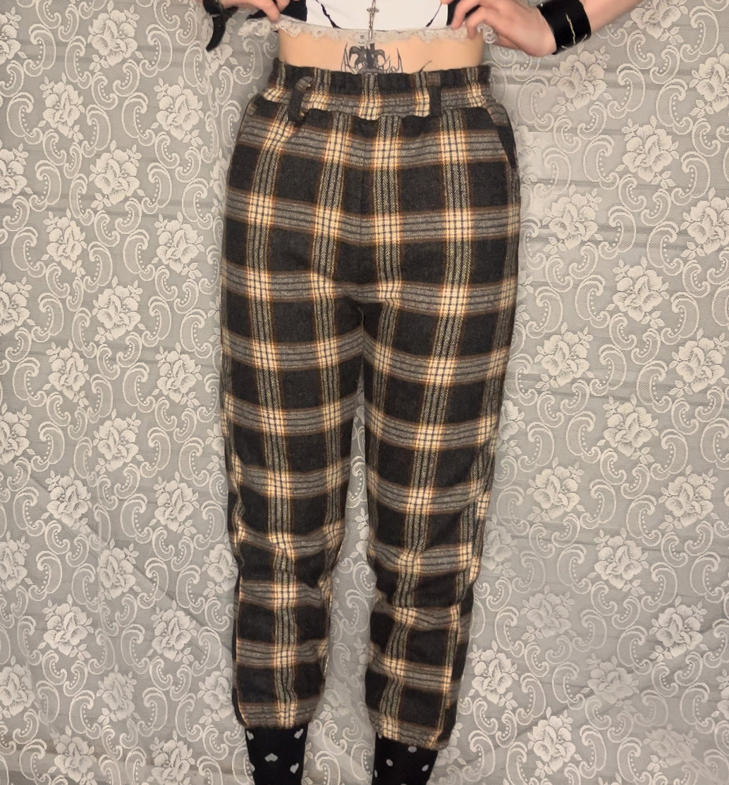 fleece lined grey/yellow plaid pants